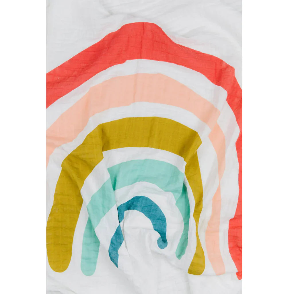 swaddle blanket from Clementine Kids muslin swaddle in Rainbows