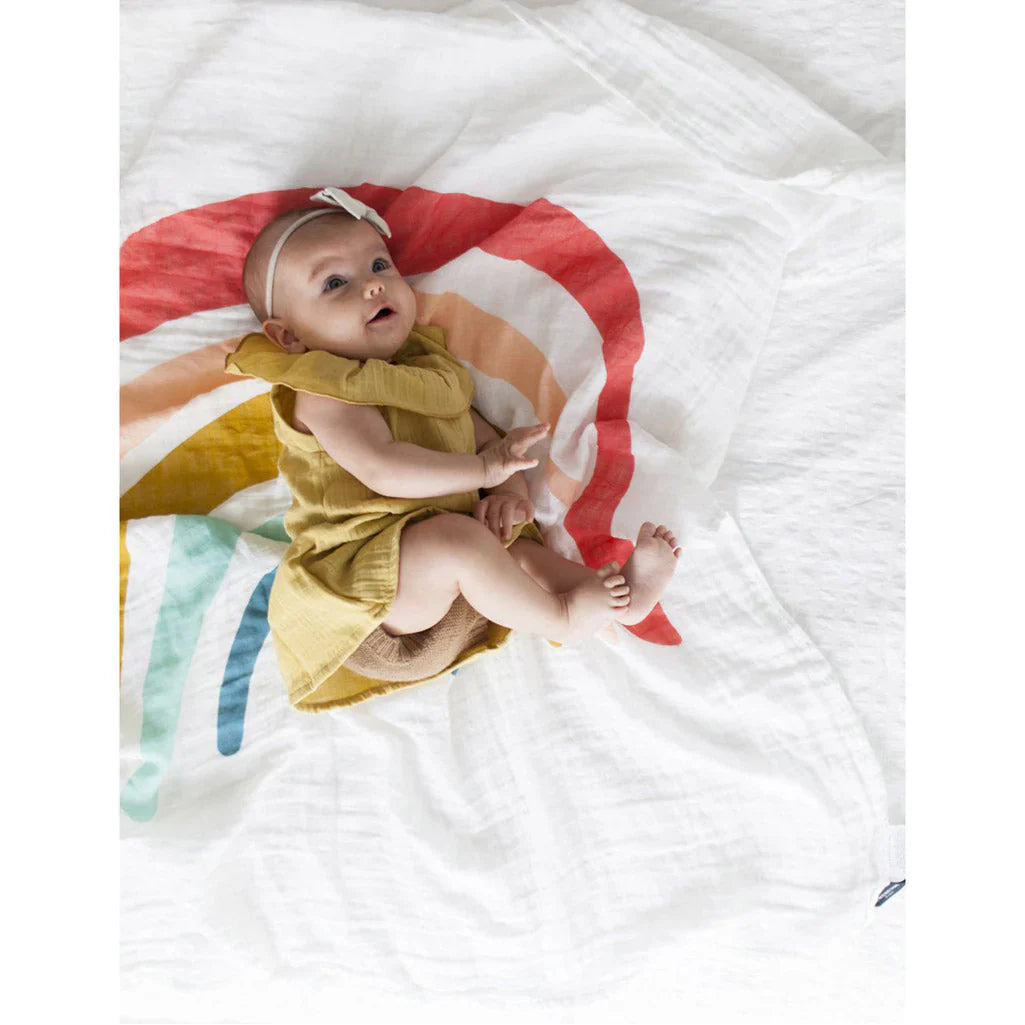 best swaddles by Clementine Kids swaddling muslin blanket in Rainbows