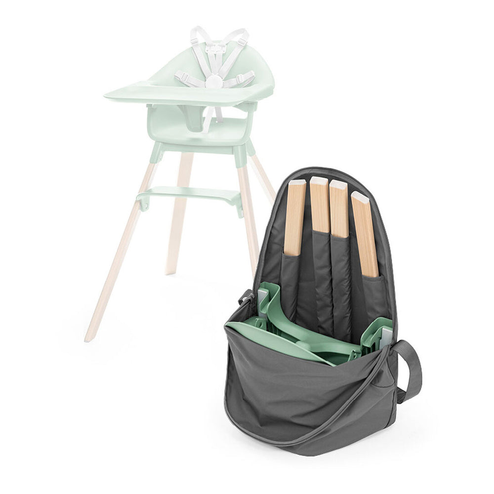 Stokke Clikk portable wooden high chair with clikk travel bag.