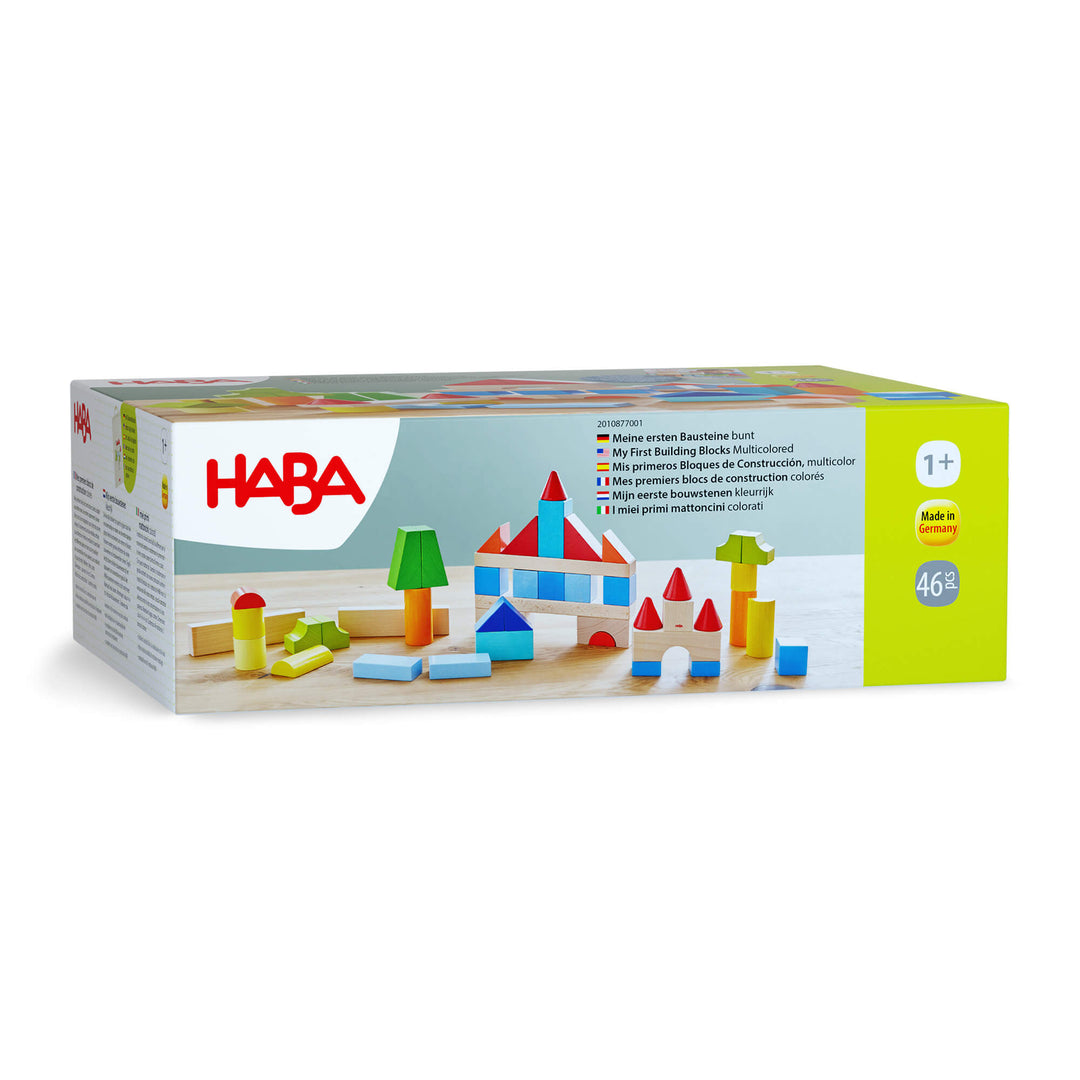 HABA Colored Wooden Building Blocks spark creativity and coordination as a kid-friendly Montessori toy.