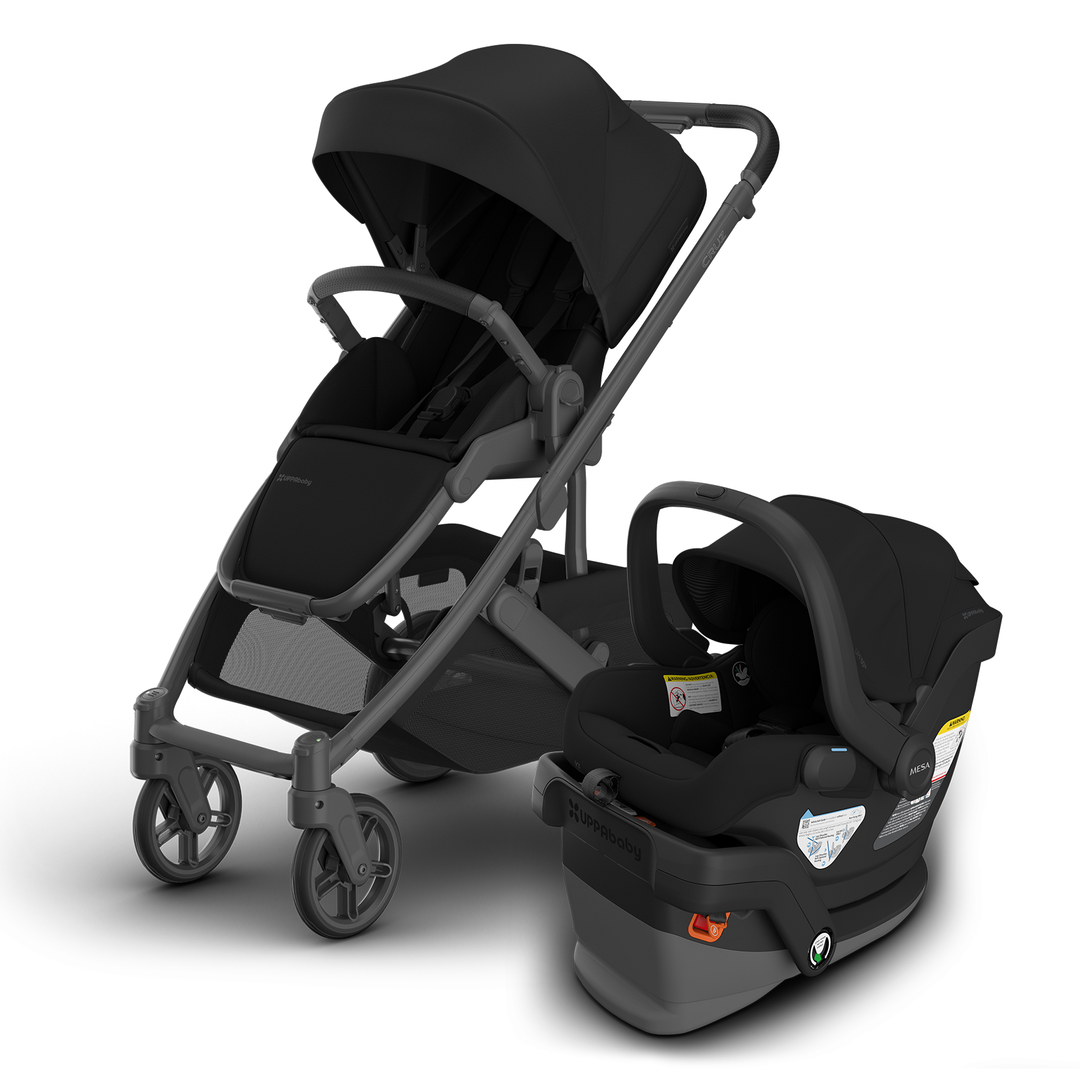 Cruz V3 Mesa V3 James Black travel system — UPPAbaby all-black compact stroller infant car seat bundle