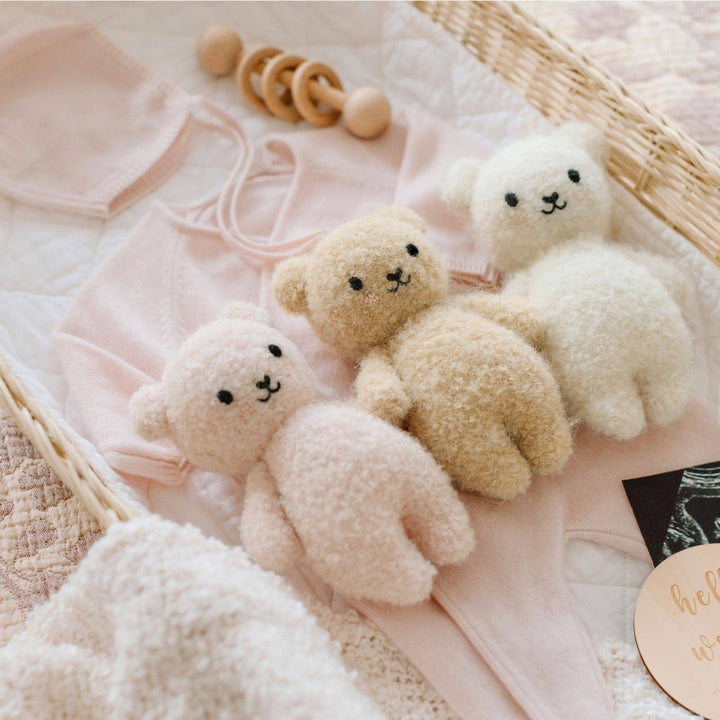 Cuddle + Kind Baby Animals boucle bear in honey adds charm to nurseries with soft stuffed animals style.