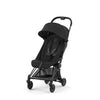 Cybex Coya travel stroller in Matte Black + Cozy Beige, perfect for lightweight travel strollers.