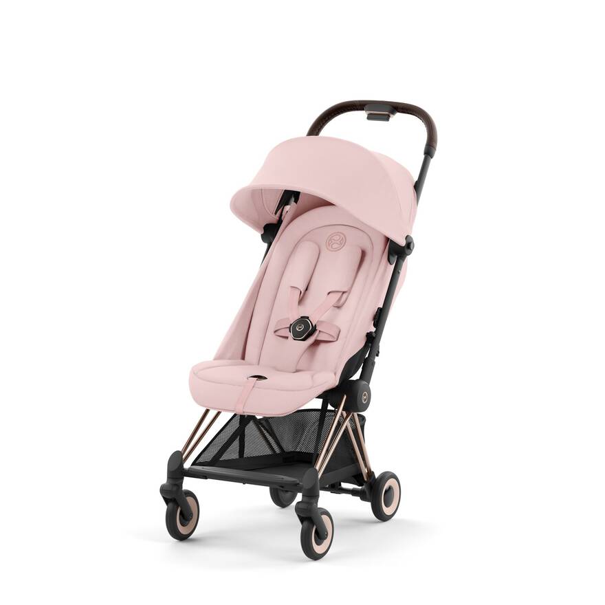 RoseGold + Mirage Grey Cybex Coya, ideal for parents seeking a travel stroller for infant use.