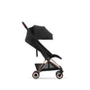 RoseGold + Off White Cybex Coya, the best stroller travel system for parents on the move.