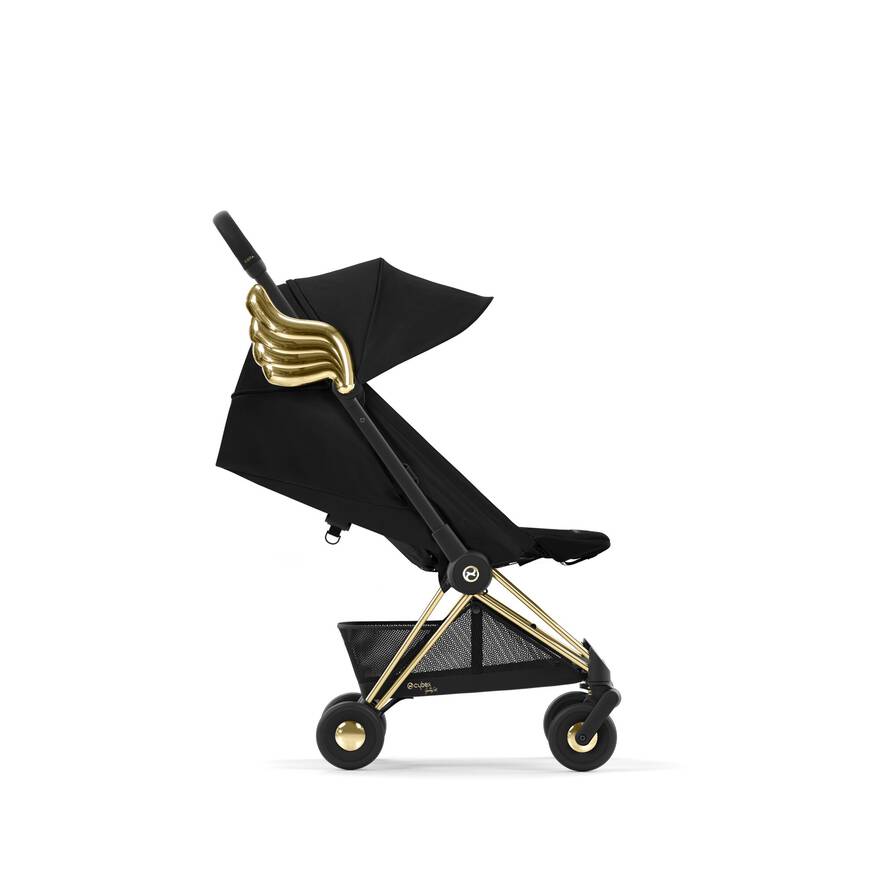 Black and Pink Cybex Coya, a great stroller for plane travel with a modern twist.