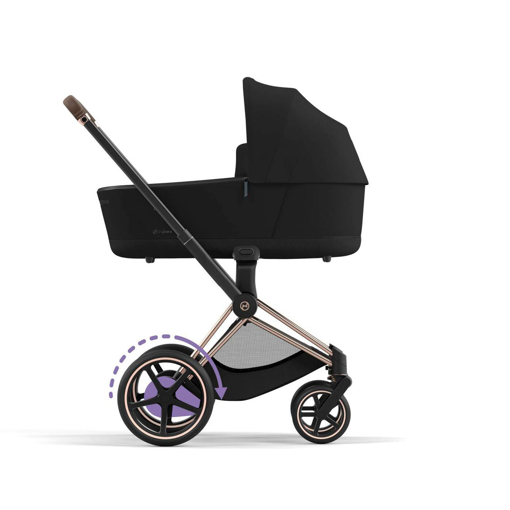 CYBEX e-Priam frame in Matte Black, a minimalistic yet powerful stroller frame choice.