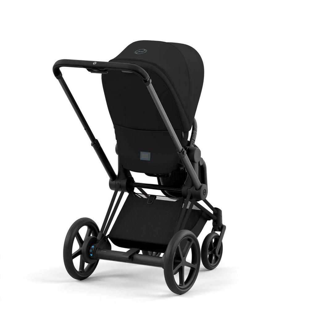 CYBEX e-Priam frame in Chrome Black, a standout stroller frame with a premium finish.