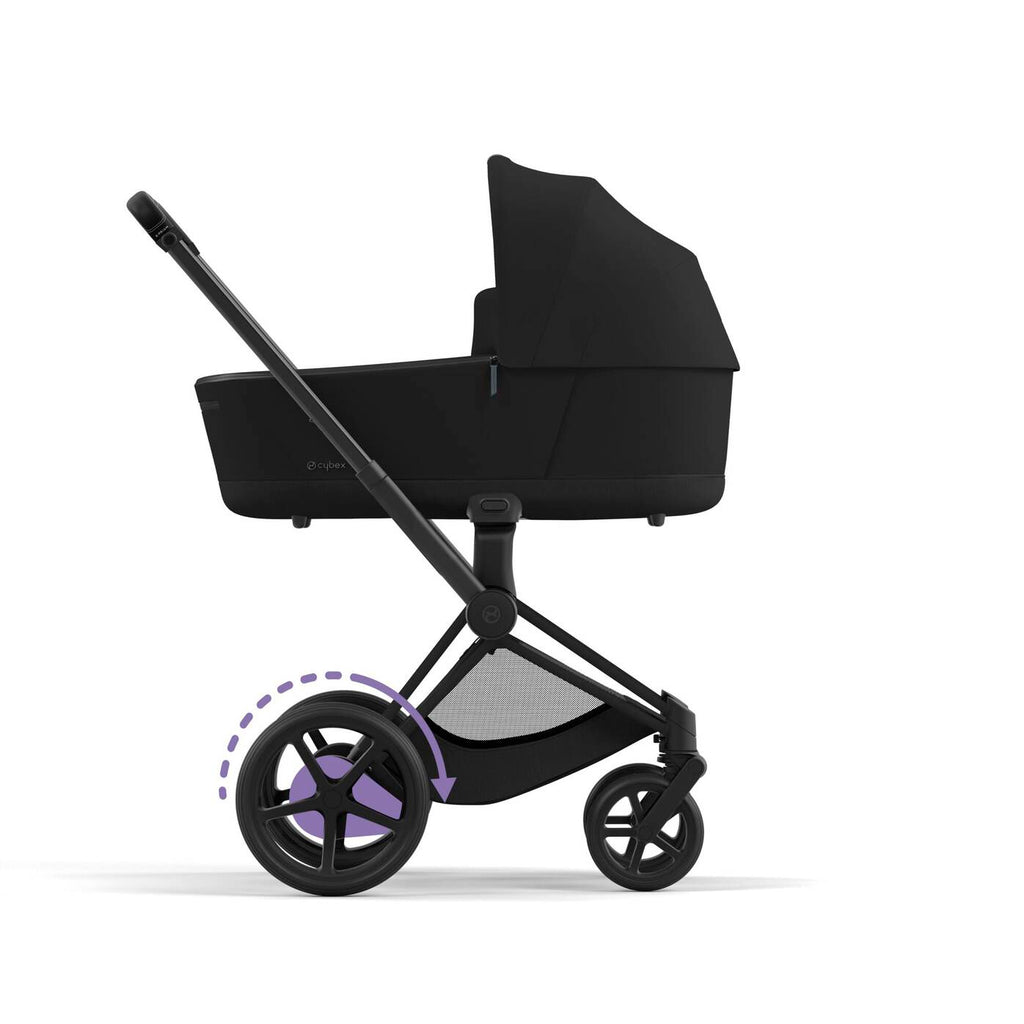 CYBEX e-Priam frame in Rosegold, an eye-catching and elegant stroller frame option.