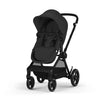 Cybex EOS stroller in Moon Black with bassinet attachment. 2 in 1 bassinet stroller for newborns and toddlers.