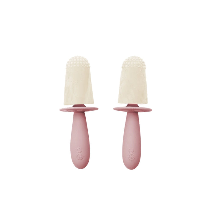 Seen from the side, the Blush EZPZ Happy Pops offers a cheerful silicone baby feeding set for tiny explorers