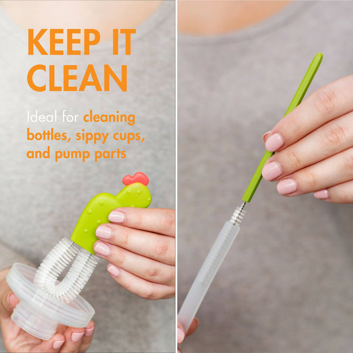Boon Cacti nipple brush and bottle brush set in Green for baby feeding cleanup