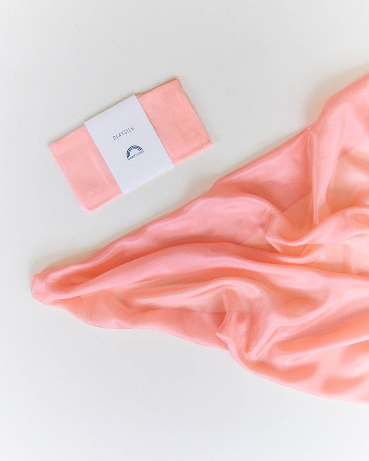 Sarah's Silks Solid Color Playsilks, treasured by young children, peach scarf flat lay