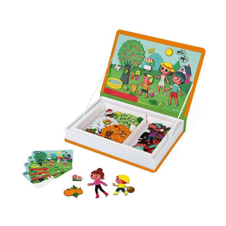 Back of box view for Janod Magneti'book 4 Seasons magnetic playset