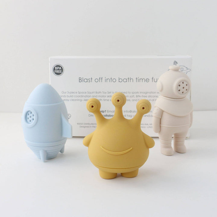 Mold free silicone bath toys that open for cleaning Ali+Oli