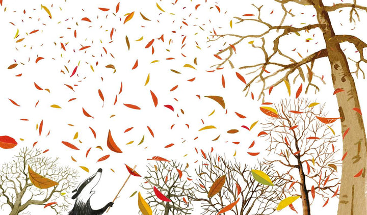 Simon & Schuster Tidy hardcover page with scattered leaves and birds taking flight