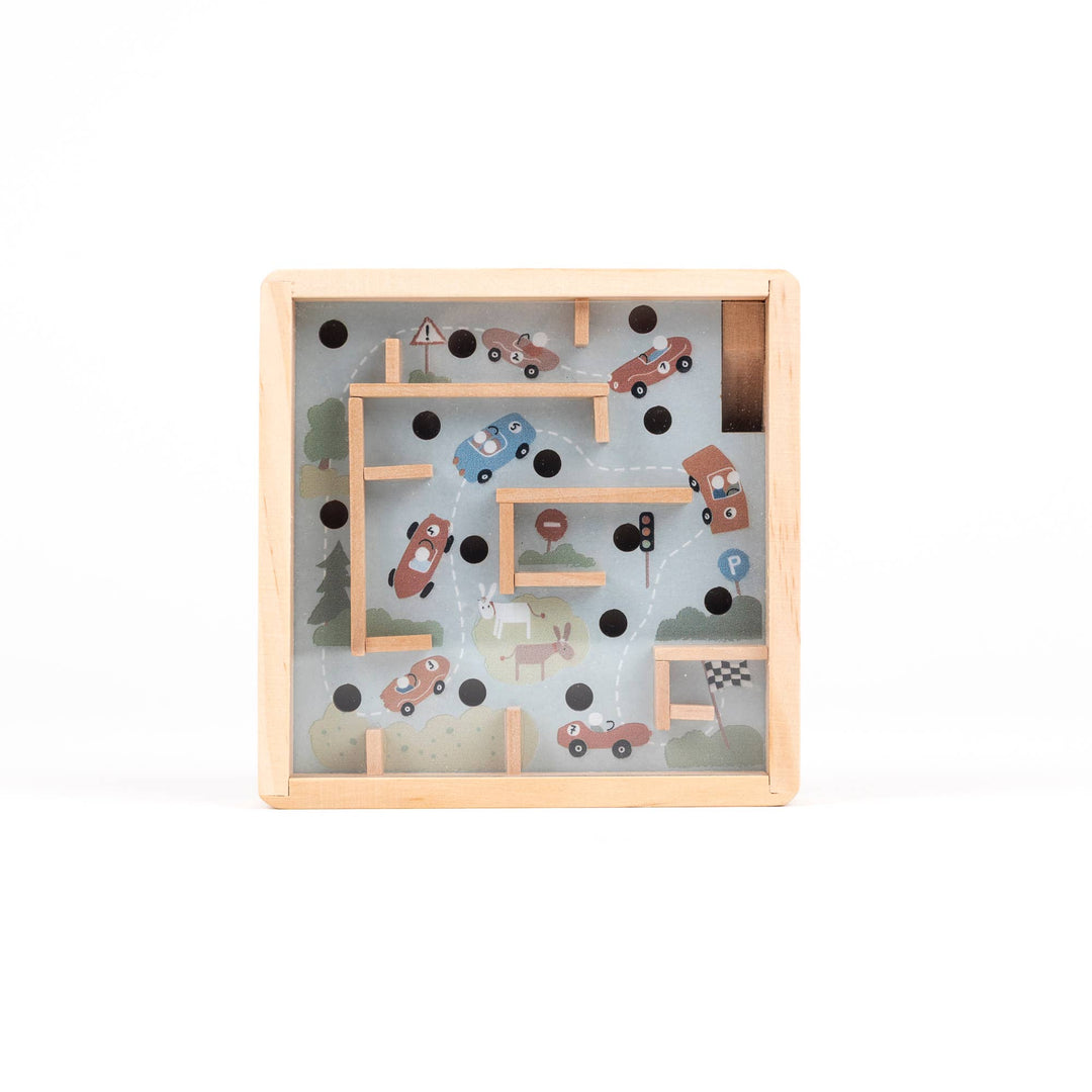 This car themed Mini Wooden Labyrinth from Egmont features a road maze with small steel balls