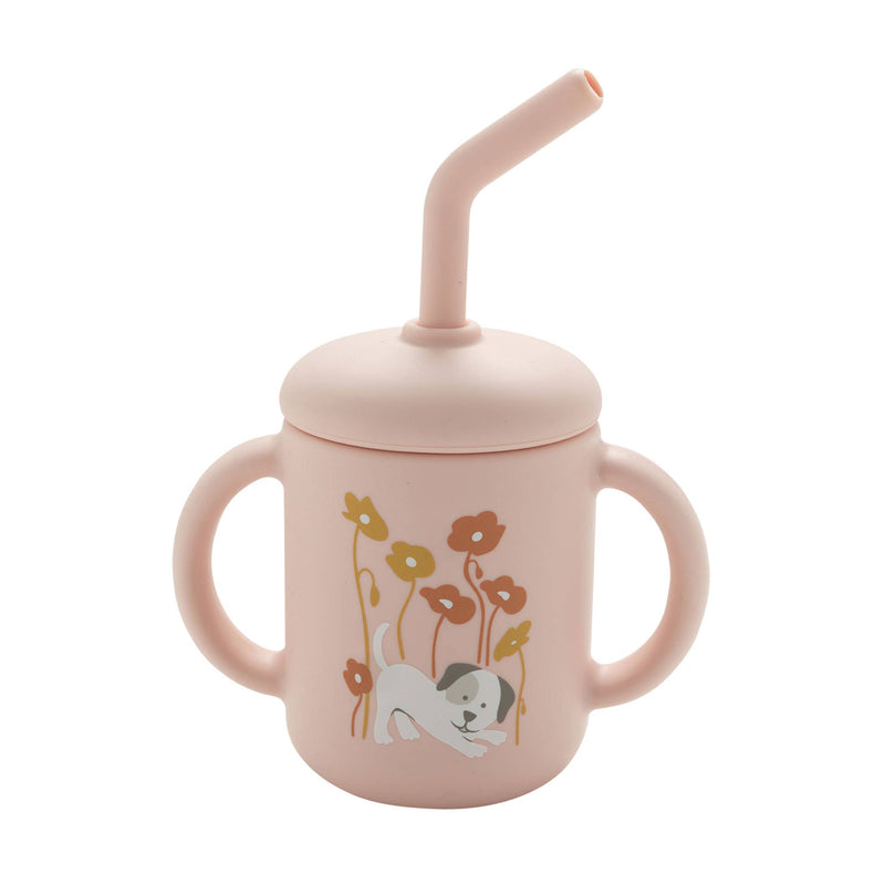 puppy and poppy pink toddler sugar booger straw sippy cup with handle 