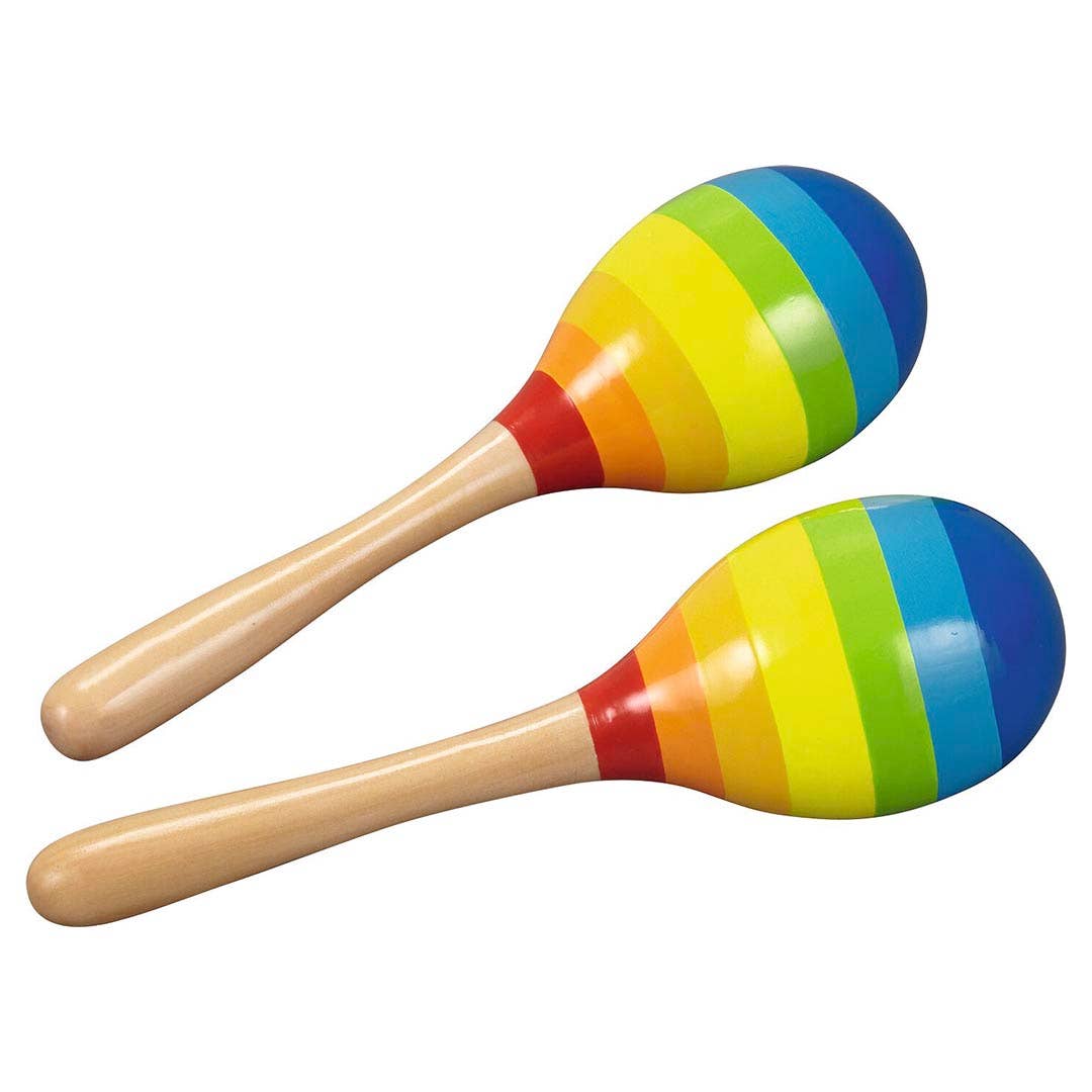 Montessori musical instrument set by Goki for rhythm play rainbow pattern