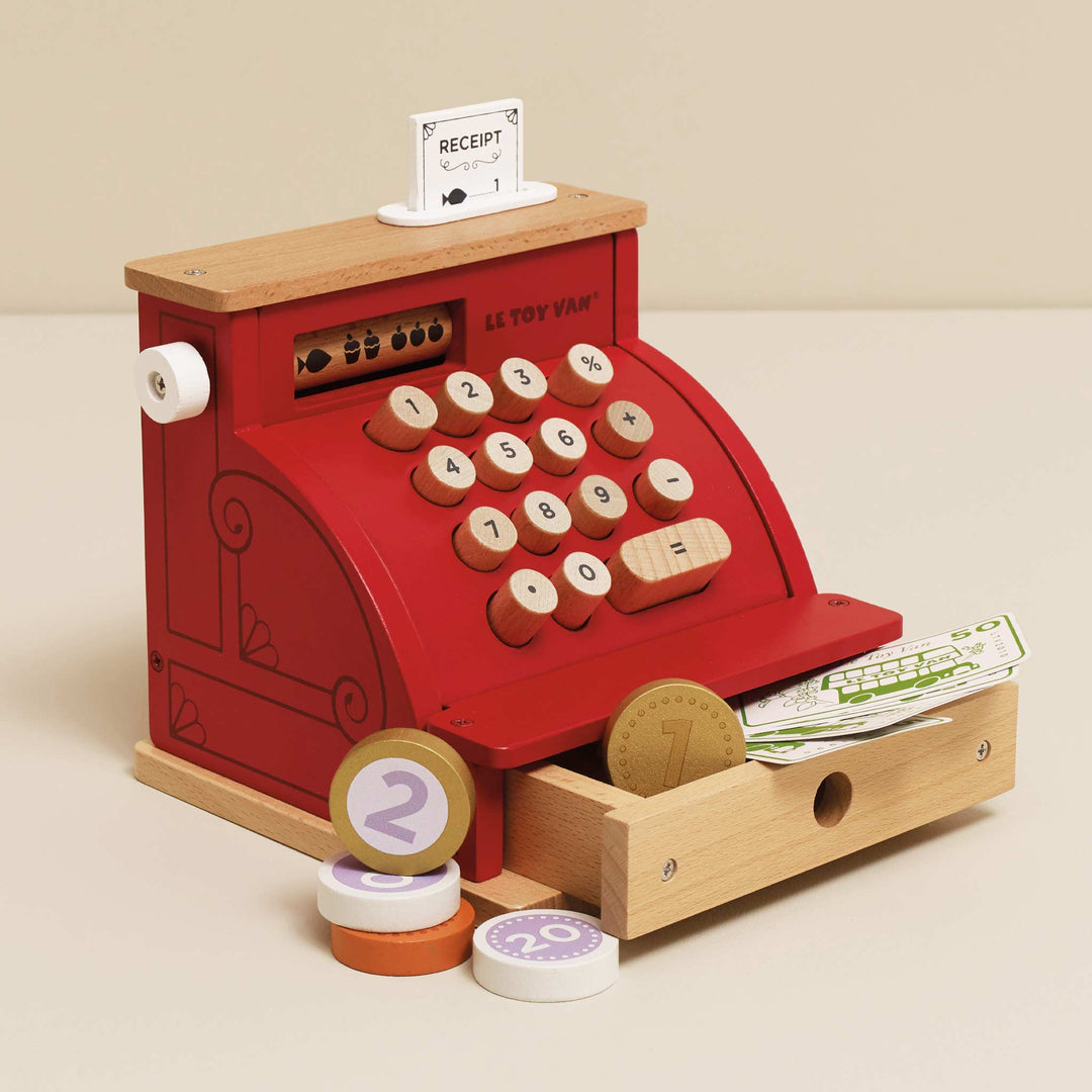 Pretend play comes alive with Le Toy Van Shop Till - Cash Register & Money, a kids toy made of wood