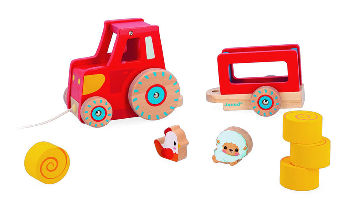 Janod Farm Pull Along Train wooden baby toy 