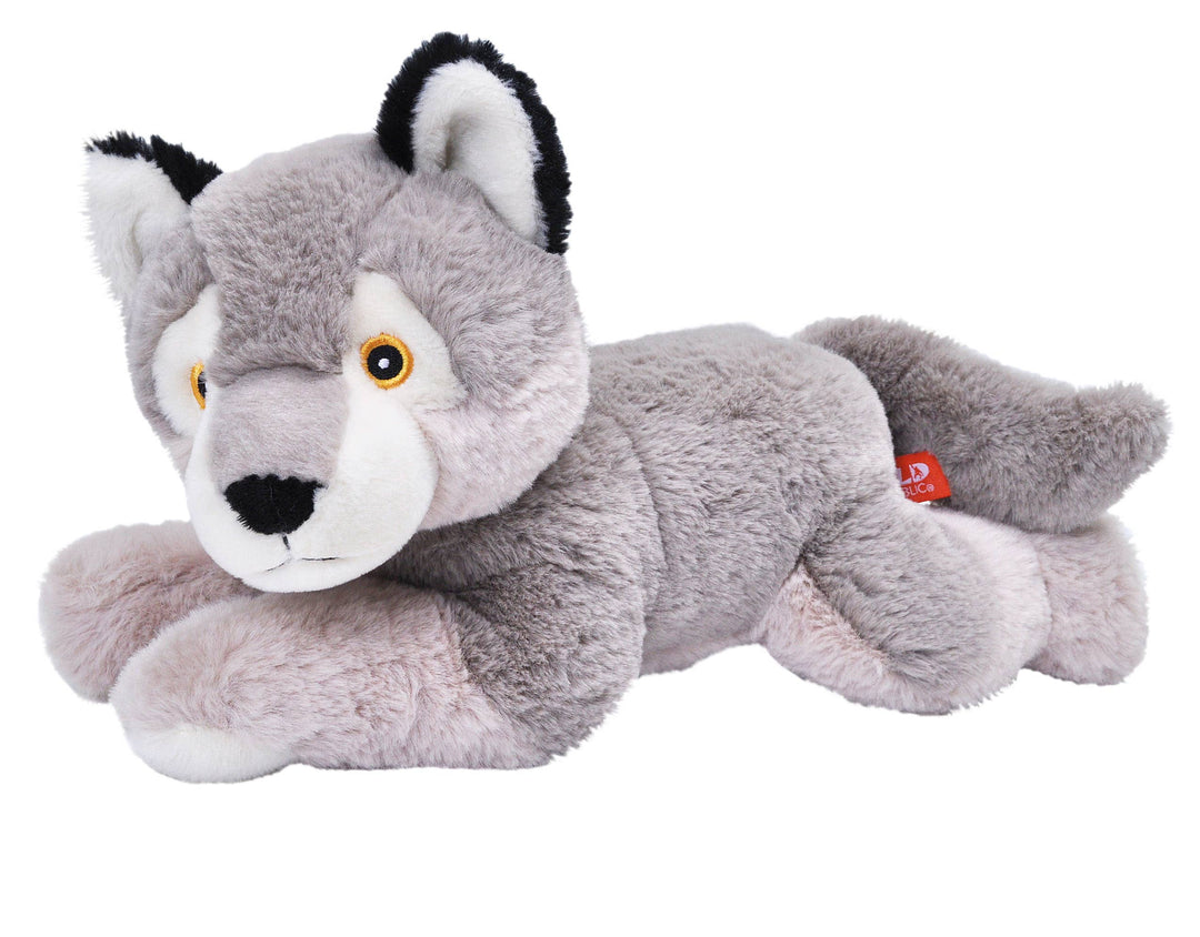 Wild Republic Ecokins Wolf 12 inch stuffed animal, a lifelike gray wolf plush made from recycled materials
