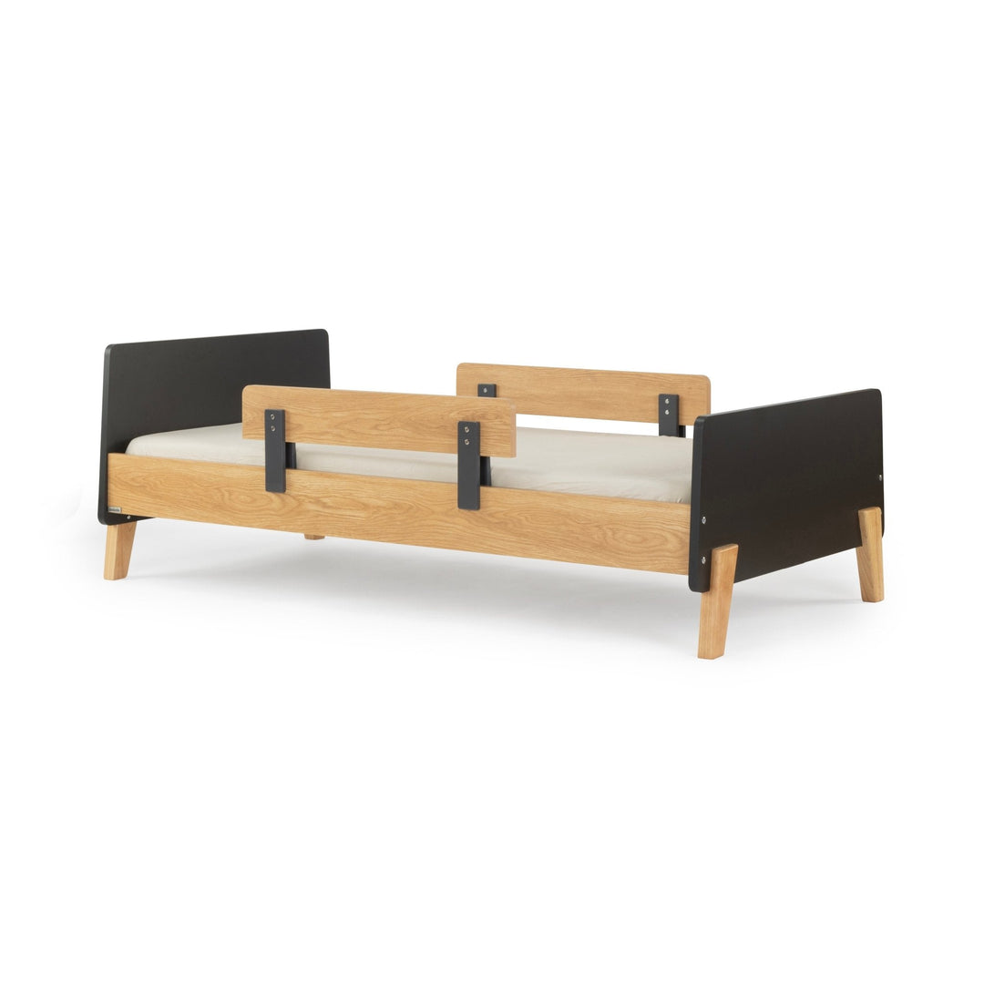 Big-kid twin bed: dadada Fun Bed in Graphite + Red Oak for kids up to age 12