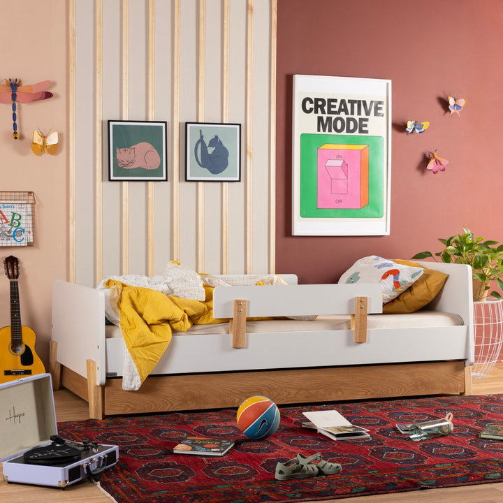 Low-profile twin bed for kids: dadada Fun Bed in White + Natural
