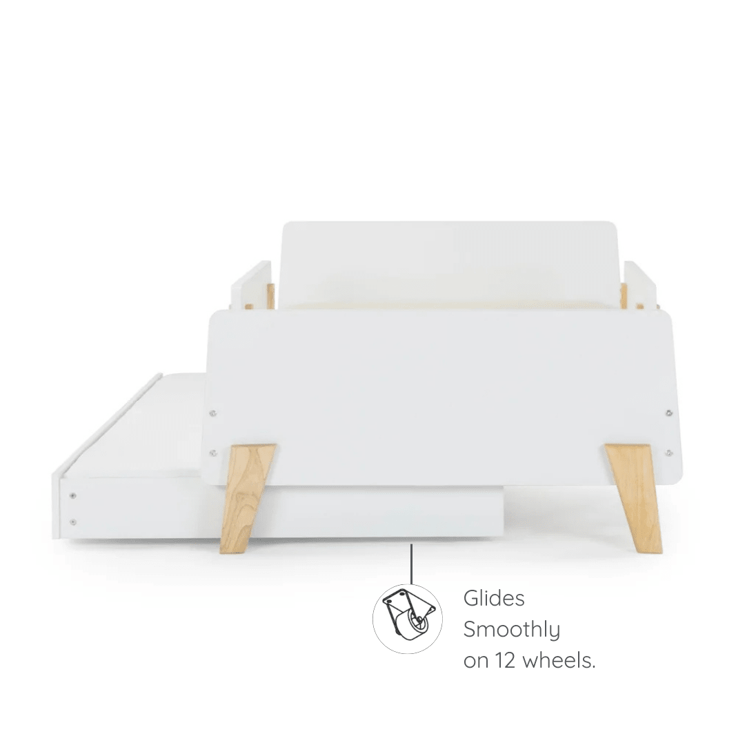 dadada Fun Twin Bed White + Natural, tool-free assembly kids bed up to age 12