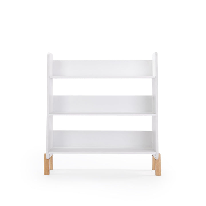 dadada Muse Bookshelf White + Natural, topple-safe kids storage with solid wood legs