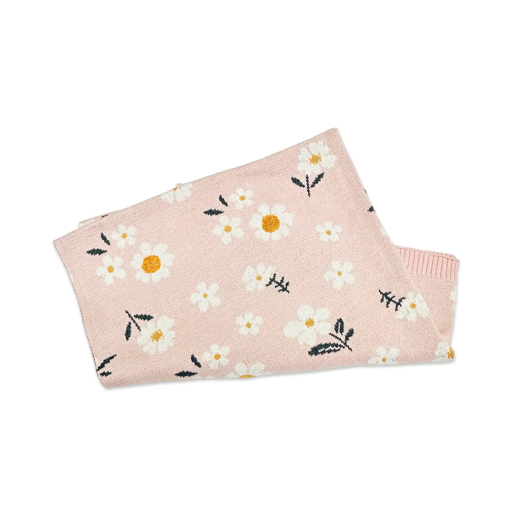 Viverano Organics Jacquard Sweater Knit Pink Baby Blanket in Daisy Floral