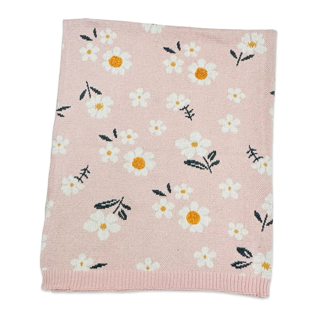 Viverano Organics Jacquard Sweater Knit Baby Blanket in Daisy Floral 100% Organic Cotton