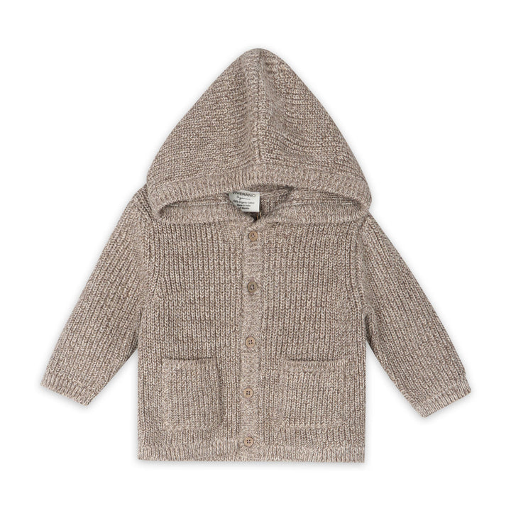 Viverano Organic Beige Knitted hoodie sweater with buttons and pockets in Cocoa Heather Mix