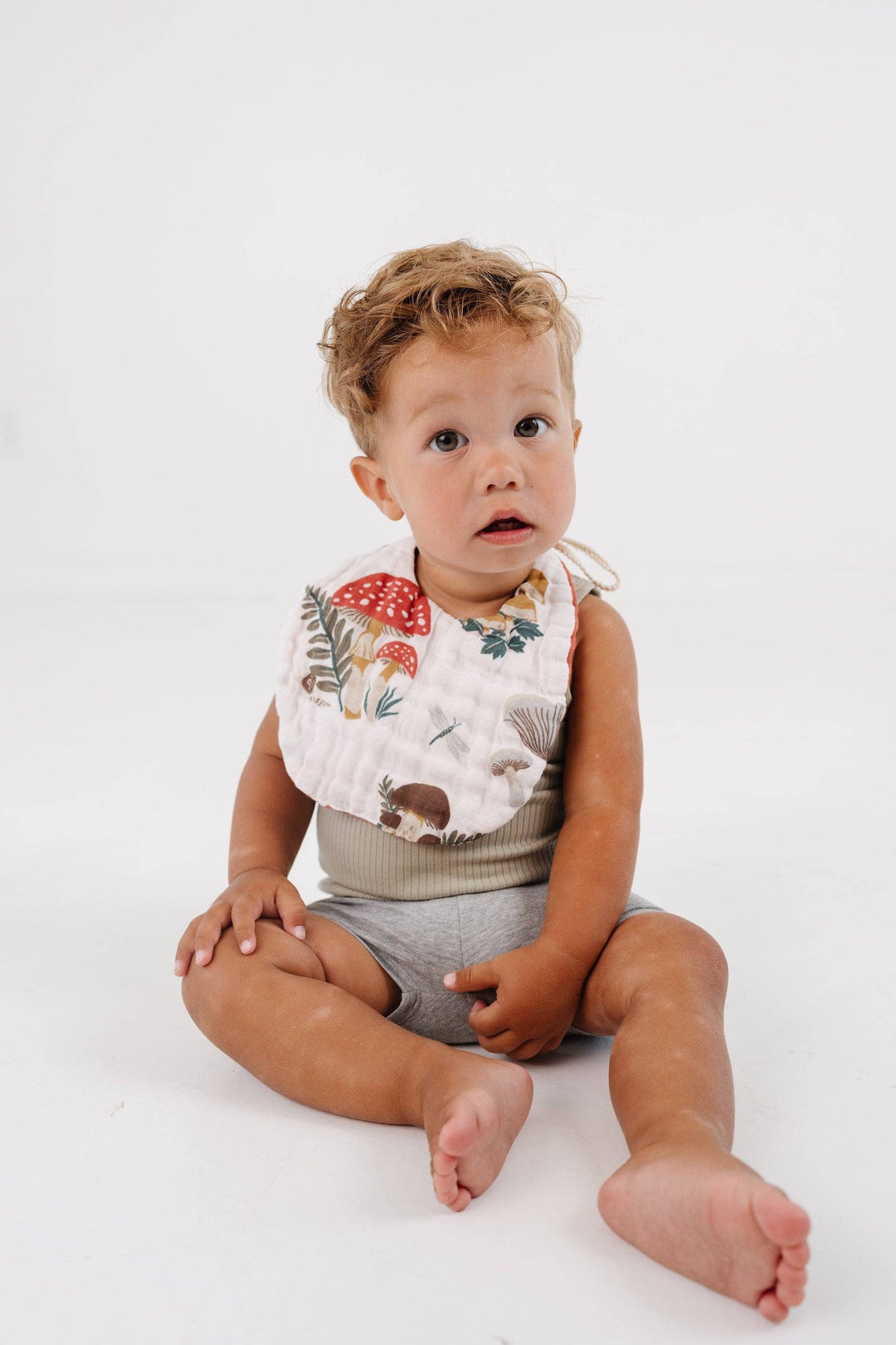 infant bib from clementine kid organic cotton mushroom print