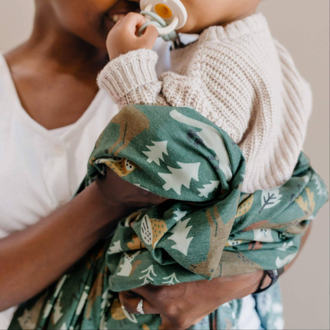 Copper Pearl Atwood 46x46 muslin-style knit swaddle blanket in soft gender-neutral tones