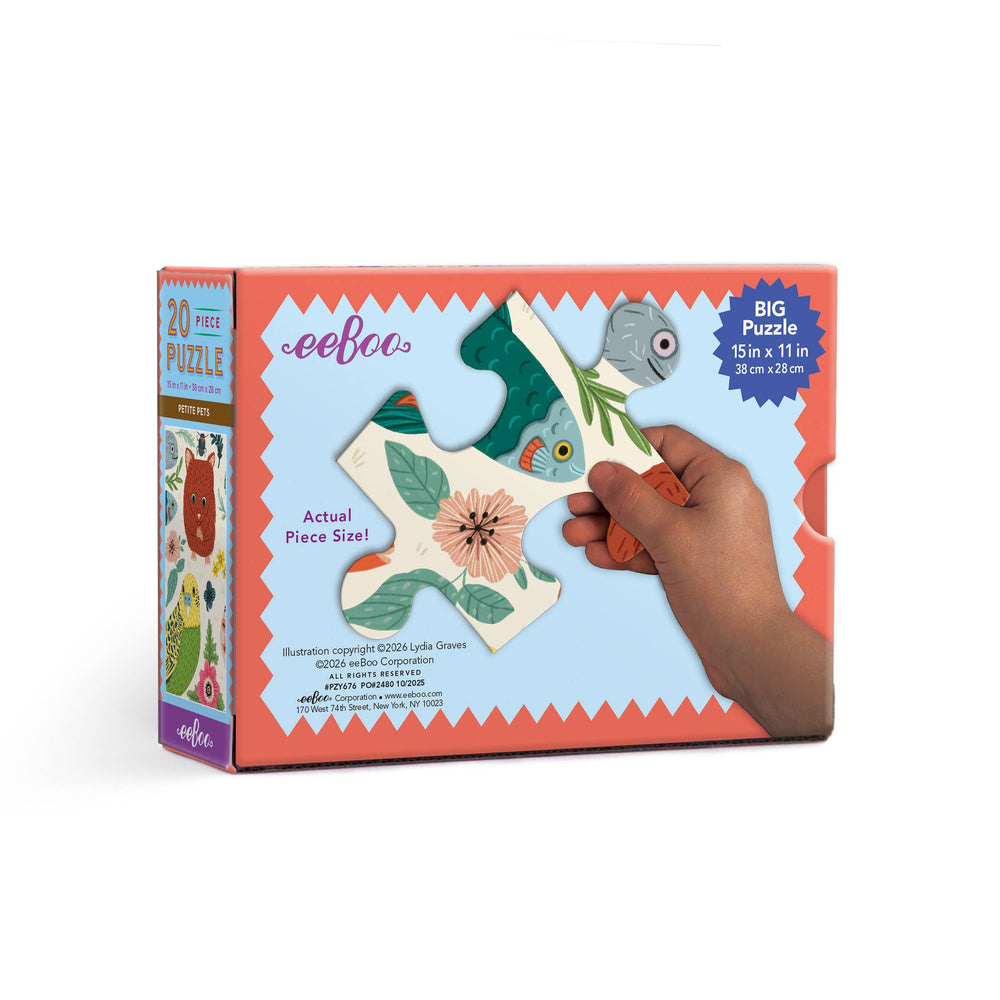 eeBoo Petite Pets puzzle completed showing guinea pig parakeet and other pet illustrations