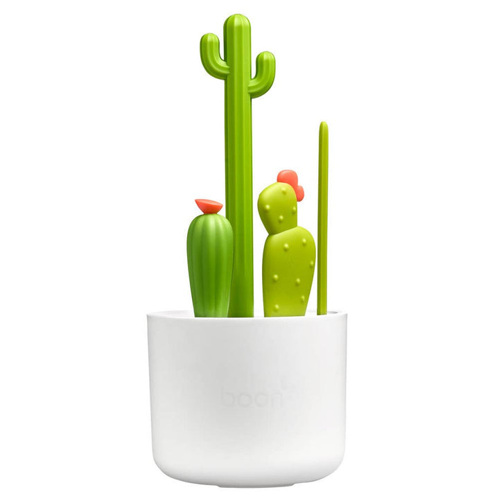Boon Cacti bottle cleaning brush set in Green with four cactus brushes and draining vase