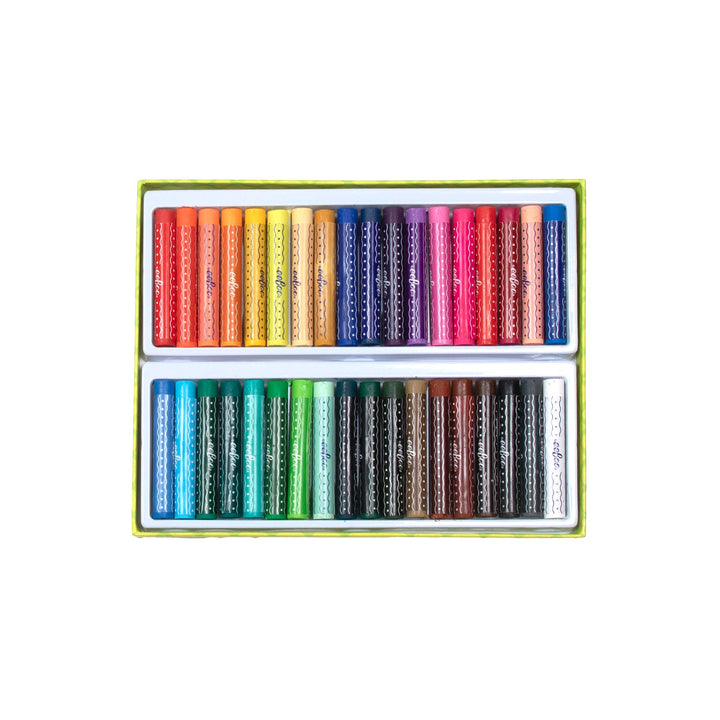 eeBoo Rainbow 36 Oil Pastels opened box showing artist-quality pastels in vivid colors