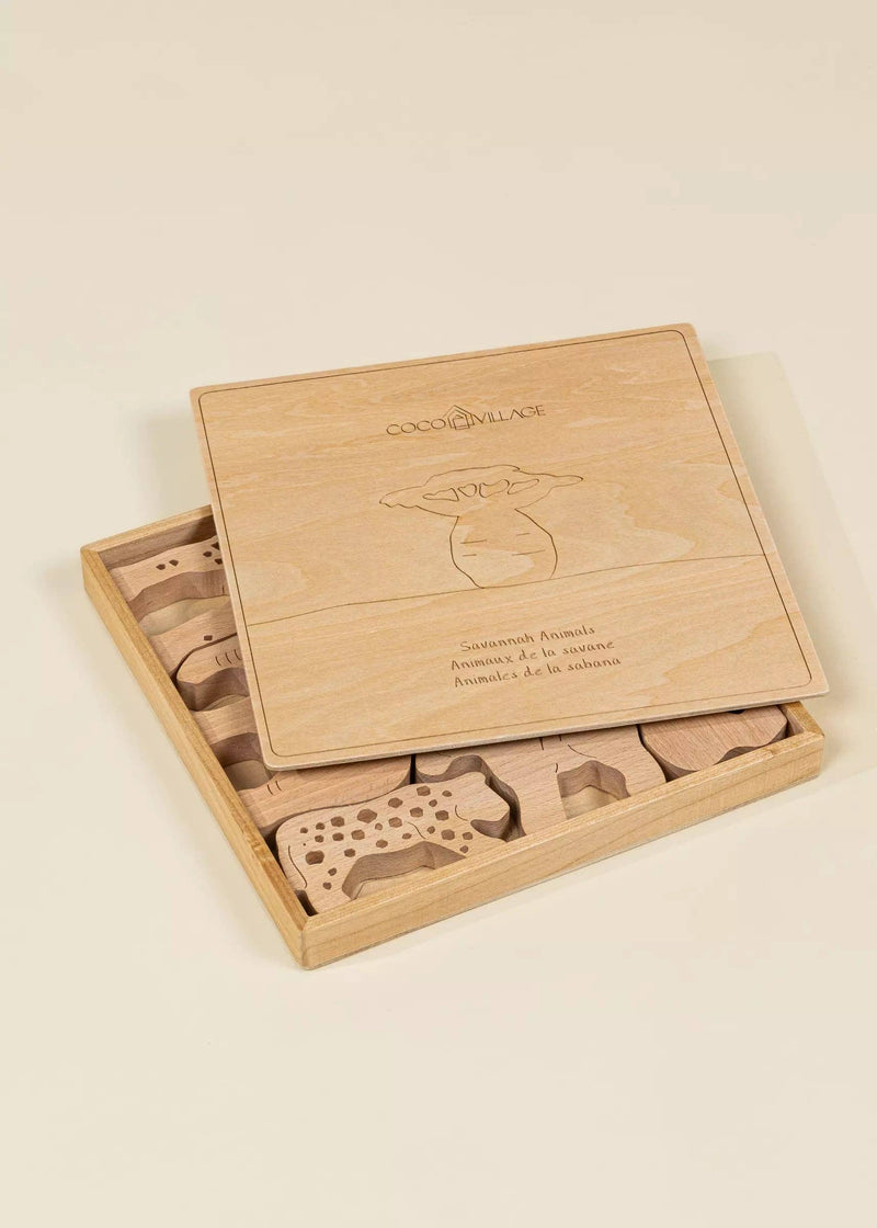 Colorful and engaging, the Coco Village Wooden Balance Puzzle Savannah in Multicolor is a wonderful developmental toy.