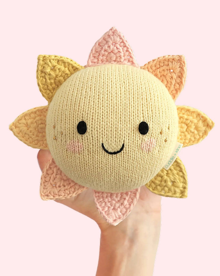 Hand-knit sun plush toy: Cuddle + Kind Baby Sunshine, a soft heirloom baby gift