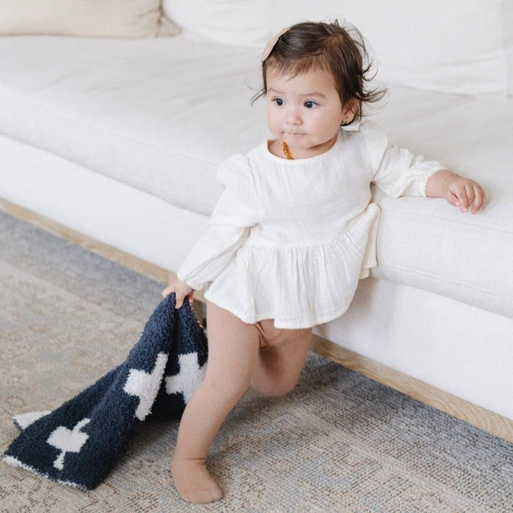Saranoni BAMBONI¨ Receiving Blanket in Charcoal Swiss Cross, a soft baby blanket designed for ultimate newborn comfort.