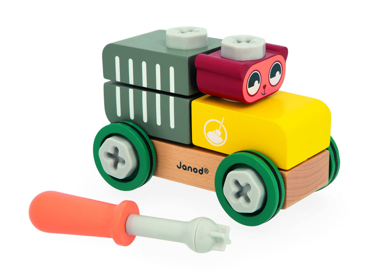 Janod Brico'kids DIY Bear Car wooden building toy with screwdriver