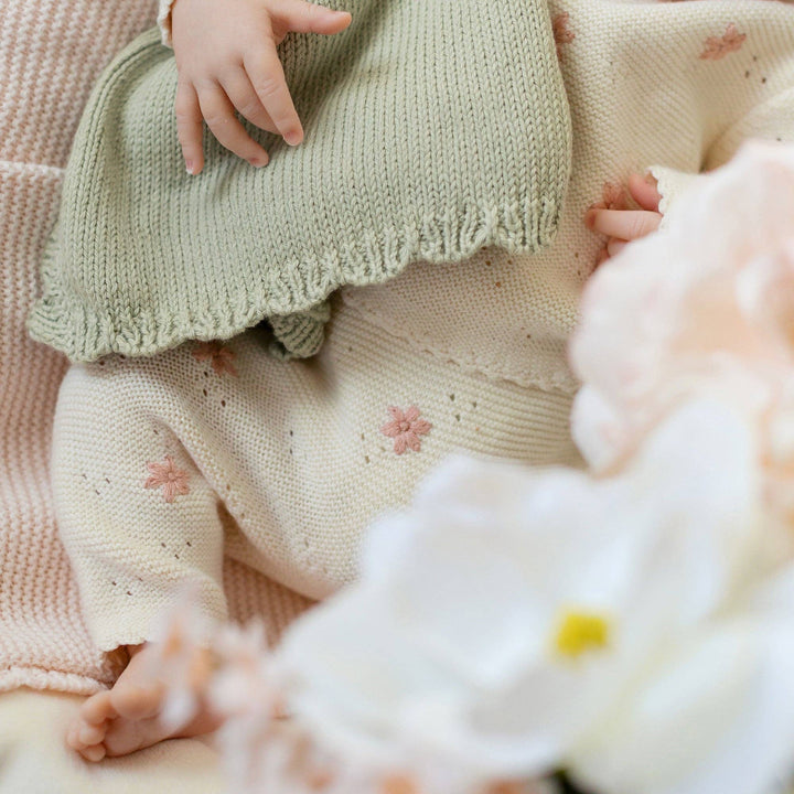 Cuddle + Kind Baby Daisy Lovey blush pink — fair trade heirloom knit lovey for baby girls