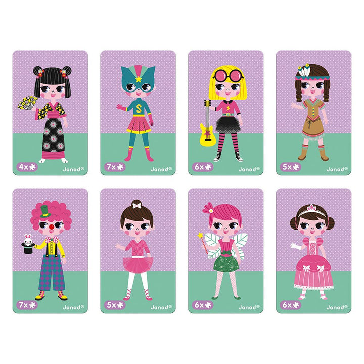 Back of box view for Janod Magneti'book Girl's Costumes magnetic playset