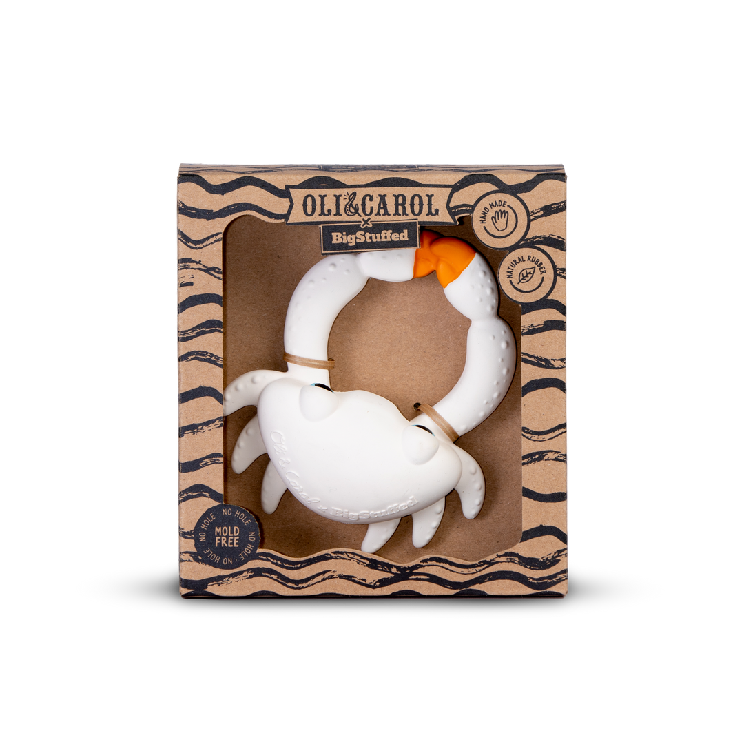 Let your baby chew safely on Oli & Carol Sharon the Crab, the best teether for baby.