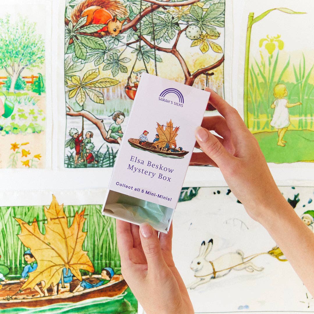 Unboxing the Elsa Beskow Mini Mystery Playsilk reveals a Sarah's Silks storybook inspired design