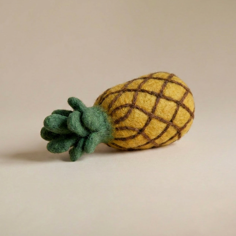 Close-up detail of Kaddu's Felt Pineapple showing handcrafted wool texture