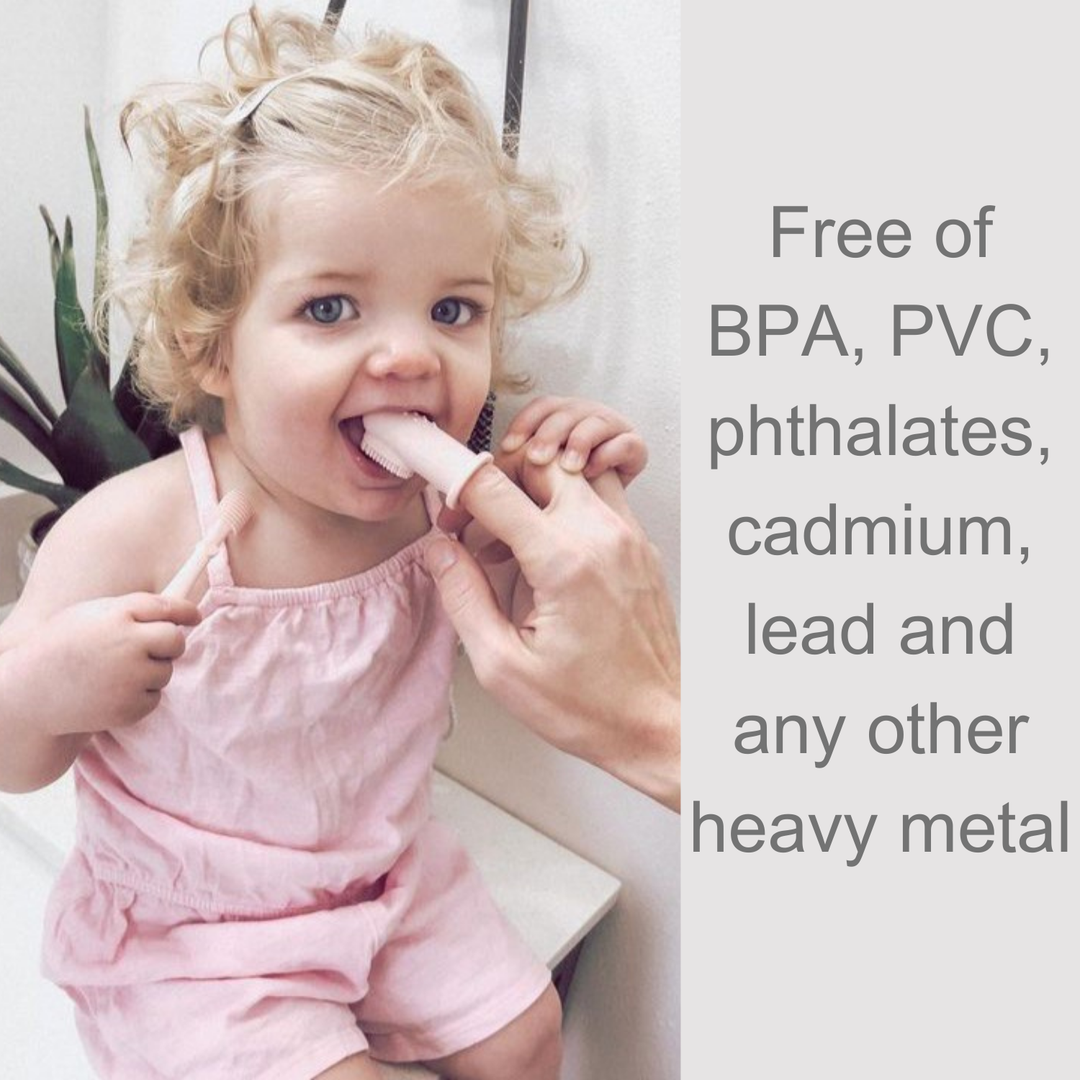 Ali+Oli ivory baby finger toothbrush and tongue scraper set with ergonomic handle and silicone gum cleaner for newborn oral hygiene routine