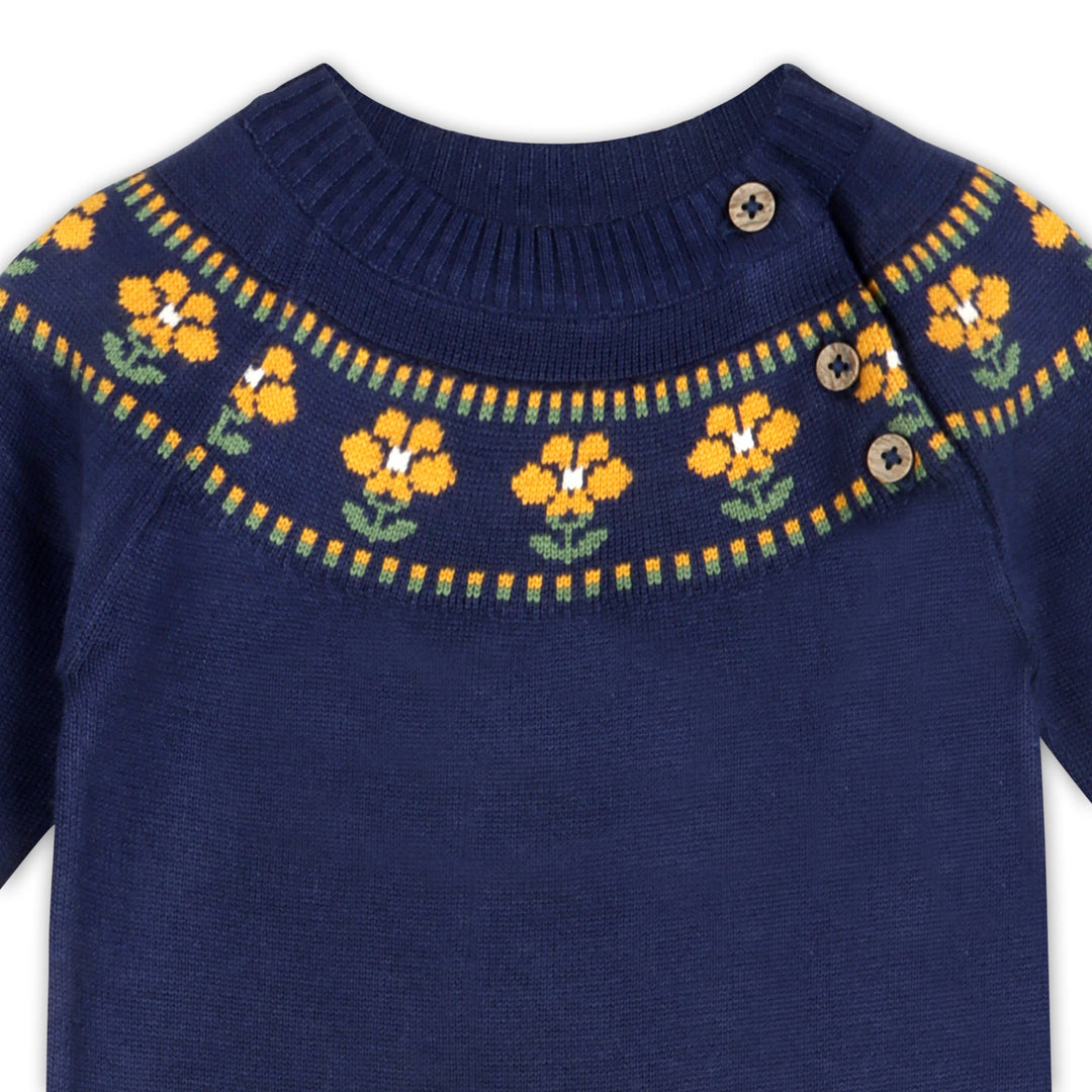 Floral Fair Isle Knit Baby Jumpsuit (Organic Cotton)