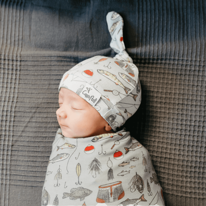Copper Pearl Trout swaddle blanket detail — lightweight breathable baby wrap